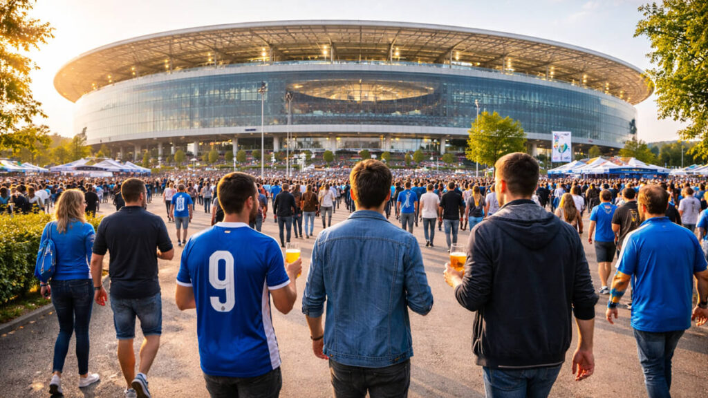 Football fans outside TSG Hoffenheim’s Prezero Arena